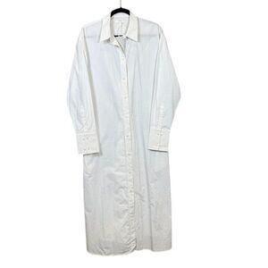 NWT COS Relaxed Fit Midi Shirt Dress Crisp White Pockets Gathered Back Size 12